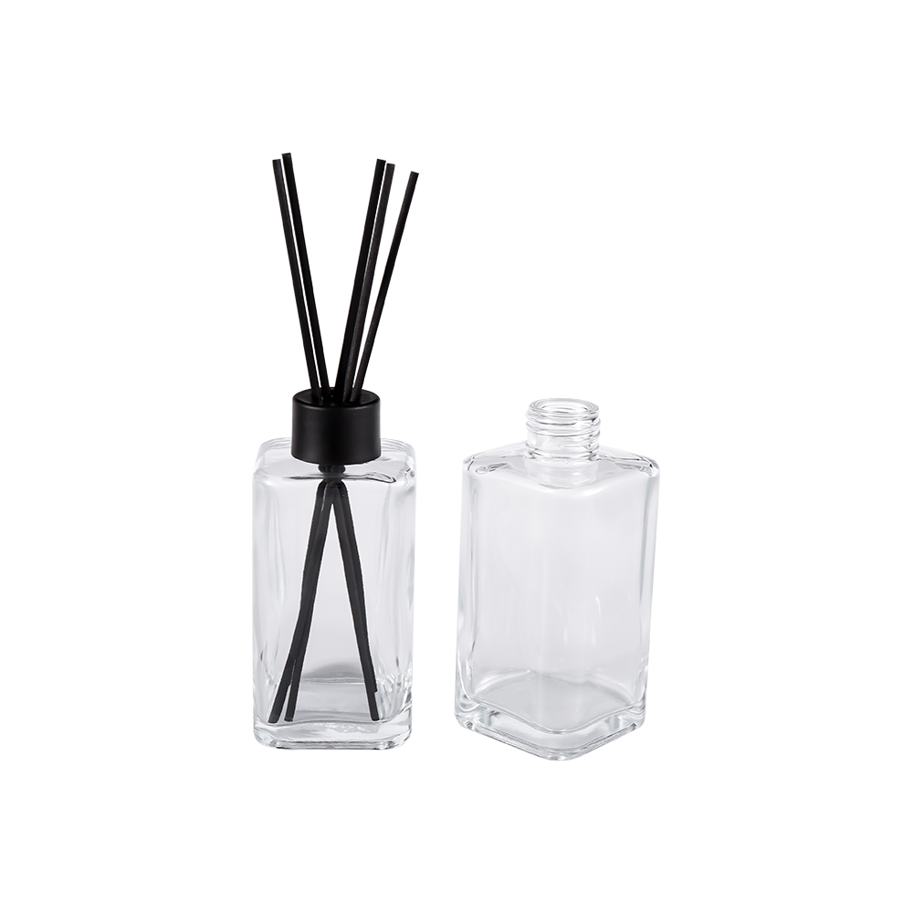 HJ-RX2247 투명 유리 아로마 테라피 병 대용량 매트 블랙 병 뚜껑 알루미늄 캡 섬유 스티커