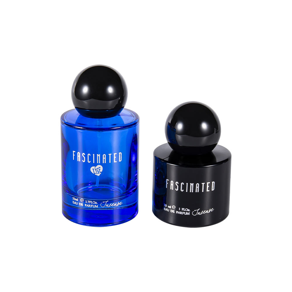 GC4748-WJ2537 30ML 구형 ABS PP 플라스틱 캡이 있는 원통형 코팅 금박 유리 향수병