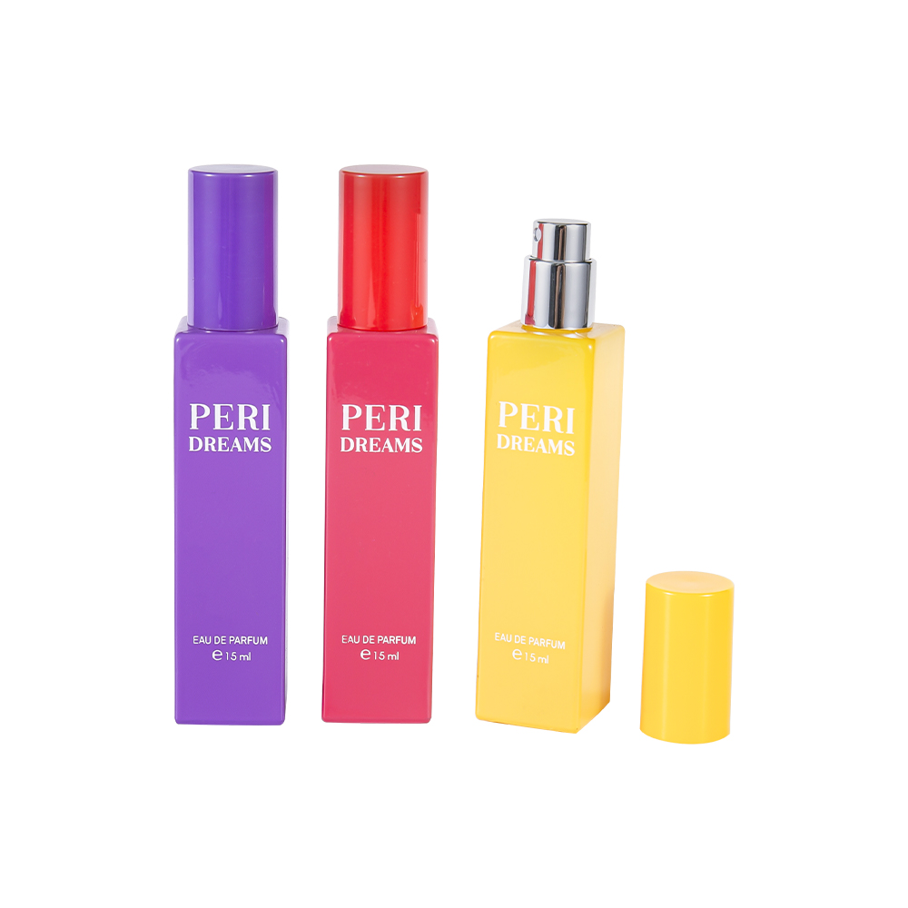 GC4421-WJ2369B 15ML 미니 용량 코팅 원통형 PP 캡이 있는 직사각형 유리 향수병