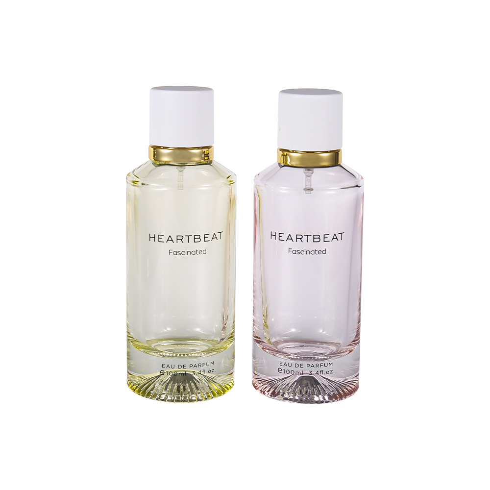 GC4406-WJ2326 흰색 향수 캡과 대형 알루미늄 링이 있는 100ML 패턴 바닥 향수병